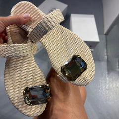 Rhinestone Sparkle Wicker Flat Slippers