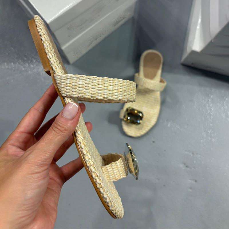 Rhinestone Sparkle Wicker Flat Slippers